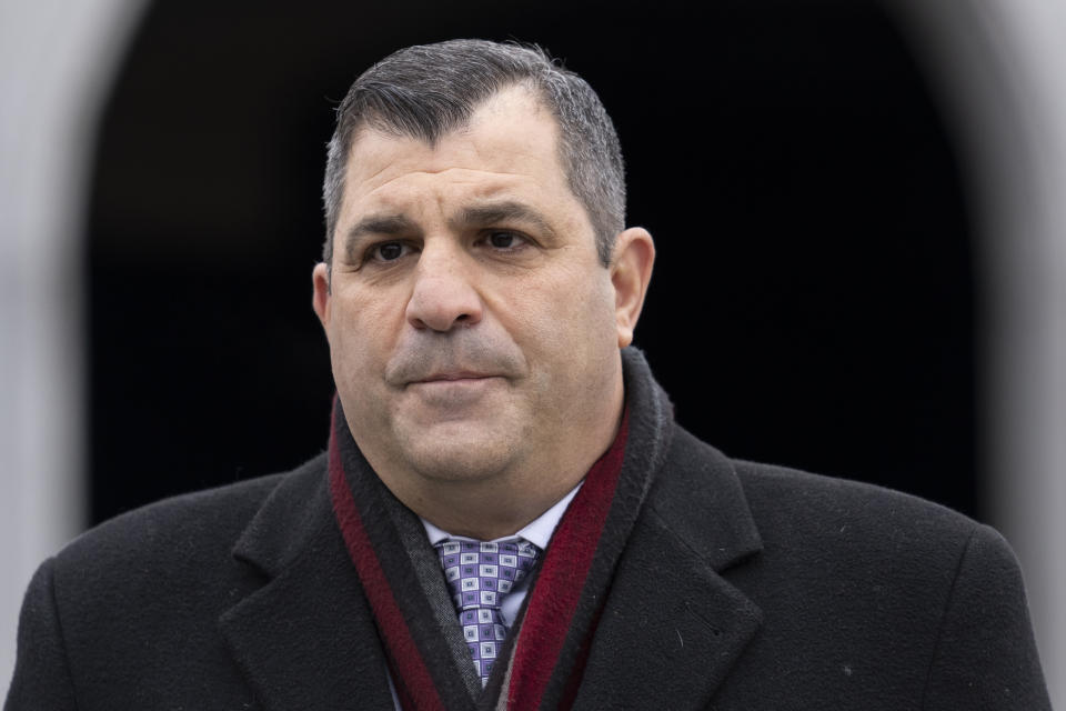 Pennsylvania Speaker of the House Mark Rozzi arrives for Democratic Gov. Josh Shapiro's inauguration, Tuesday, Jan. 17, 2023, at the state Capitol in Harrisburg, Pa. (AP Photo/Matt Rourke)