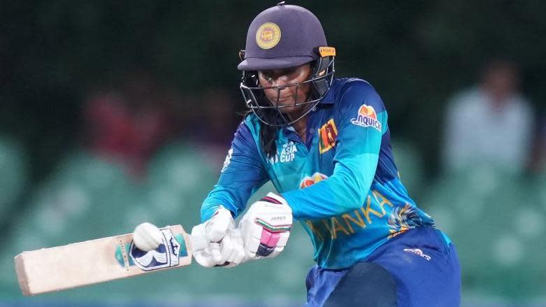 Vishmi Gunaratne hit nine fours and three sixes in her 98-ball knock of 101 at Stormont