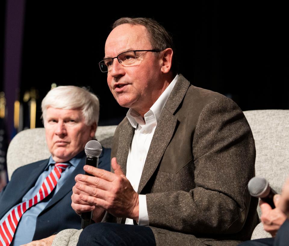 U.S Representative Tom Tiffany for the Seventh Congressional District speaks on a Federal Legislator panel during the 2024 Republican Party Of Wisconsin State Convention on Saturday May 18, 2024 at the Fox Cities Exhibition Center in Appleton, Wis.