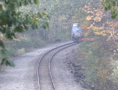 The Amtrak Downeaster is seen stopped after a person was struck and killed by the train in Durham in the area of Bennett Road Friday, Oct. 20, 2023.
