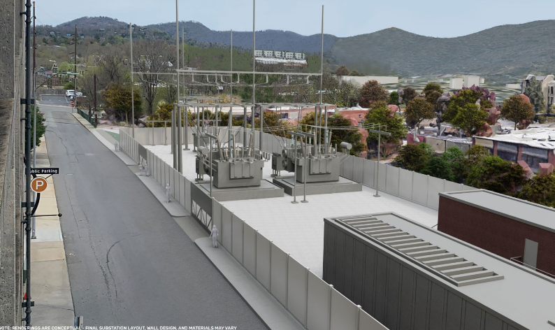 Conceptual renderings of a retaining wall surrounding the proposed location for the Rankin Avenue substation.