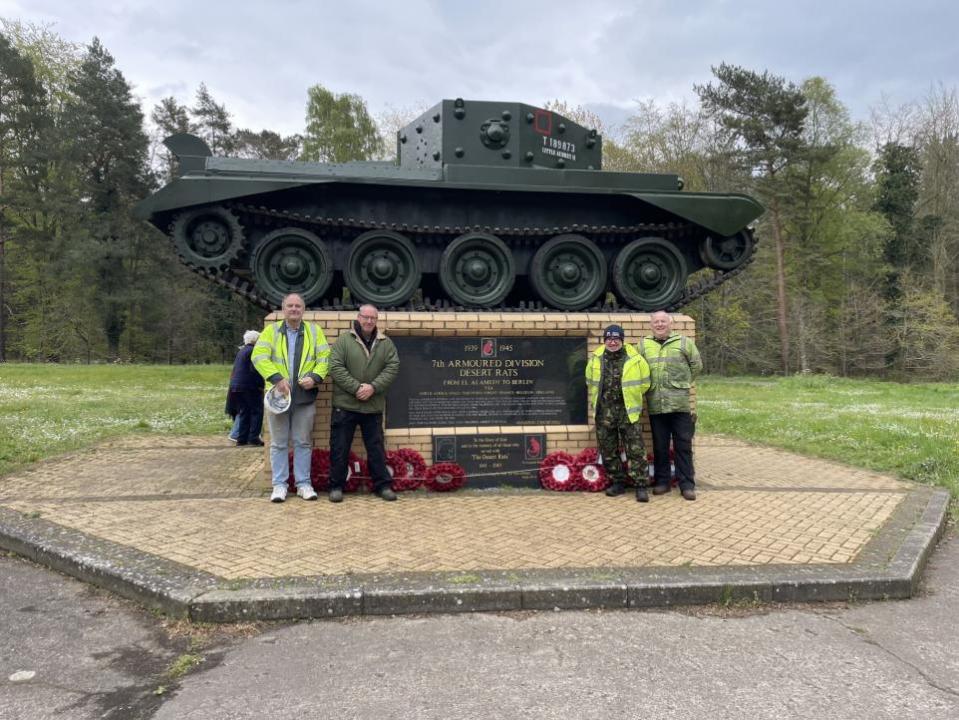 Eastern Daily Press: Little Audrey with (from left) Ian Paterson, treasurer of the Friends of the Desert Rats, military vehicle specialist Shaun Hindle, and Mickey Lee and John Wiseman, who were part of the overhaul team
