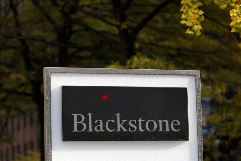 FILE PHOTO: Signage is seen outside Blackstone's headquarters in Manhattan, New York