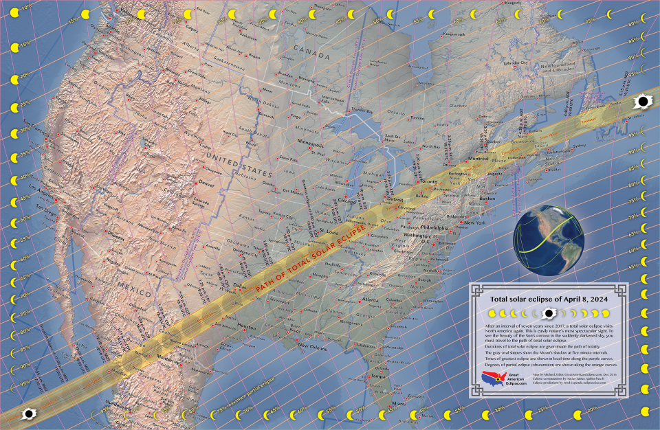 The path of totality on April 8, 2024.