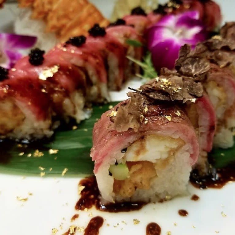 <p>Nothing says “I won big” quite like dropping $250 on a roll of sushi. This off-menu roll at <a href="https://www.tripadvisor.com/Restaurant_Review-g45963-d653066-Reviews-Sushi_Roku_Las_Vegas-Las_Vegas_Nevada.html" rel="nofollow noopener" target="_blank" data-ylk="slk:Sushi Roku;elm:context_link;itc:0;sec:content-canvas" class="link ">Sushi Roku</a> includes lobster tail, tuna, wagyu beef, avocado, asparagus, golden Ossetra caviar, truffle oil, and gold leaf. Because that’s how high rollers roll, right?</p>