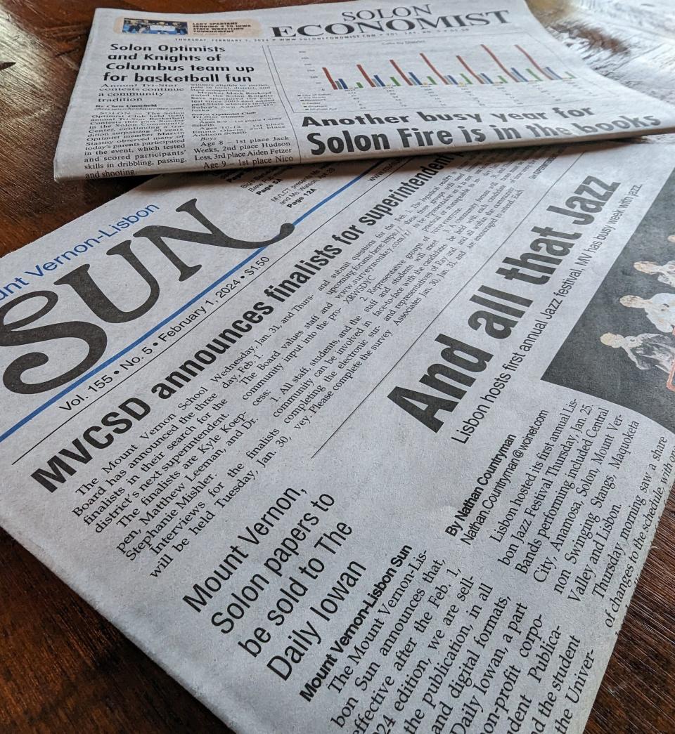 In a pioneering move, The Daily Iowan has purchased these two small community newspapers - The Mount Vernon-Lisbon Sun and the Solon Economist - near Iowa City.