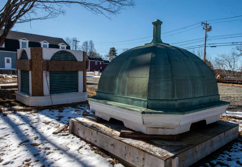 The original cupola sits off to the side as renovations continue of the Fayville Village Hall History and Arts Center at 42 Central St., Southborough, Feb. 19, 2024.