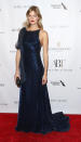 <p>Constance Jablonski wore a navy gown to attend the American Ballet Theatre Gala.</p>