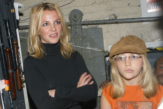 <p>Richard Corkery/NY Daily News Archive via Getty </p> Britney and Jamie Lynn spears waiting backstage at New York City's Neil Simon Theater in 2002