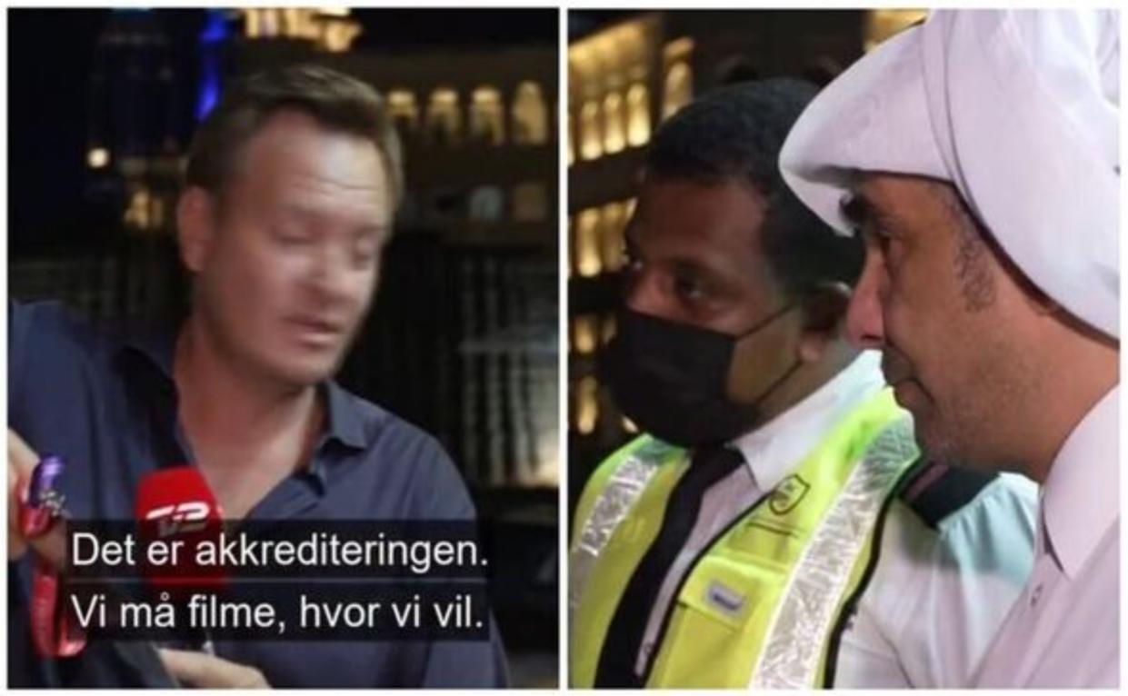 Funcionarios de seguridad de Qatar amenazaron a un periodista danés con romperle la cámara si no dejaba de grabar. (Foto: TV2).