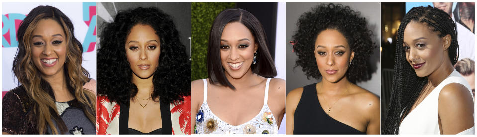 This combination photo shows various hairstyles worn by actress Tia Mowry-Hardrict. From Oscar winners to stars on the rise, many African American actresses have similar stories about hair struggles in Hollywood. While the industry is known for its glamour and beauty, some say the lack of diversity behind the scenes has led to challenging situations for women of color. (AP Photo)