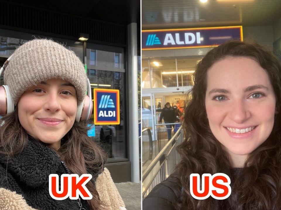 Insider reporters visited Aldi stores in the UK (L) and in the US (R).