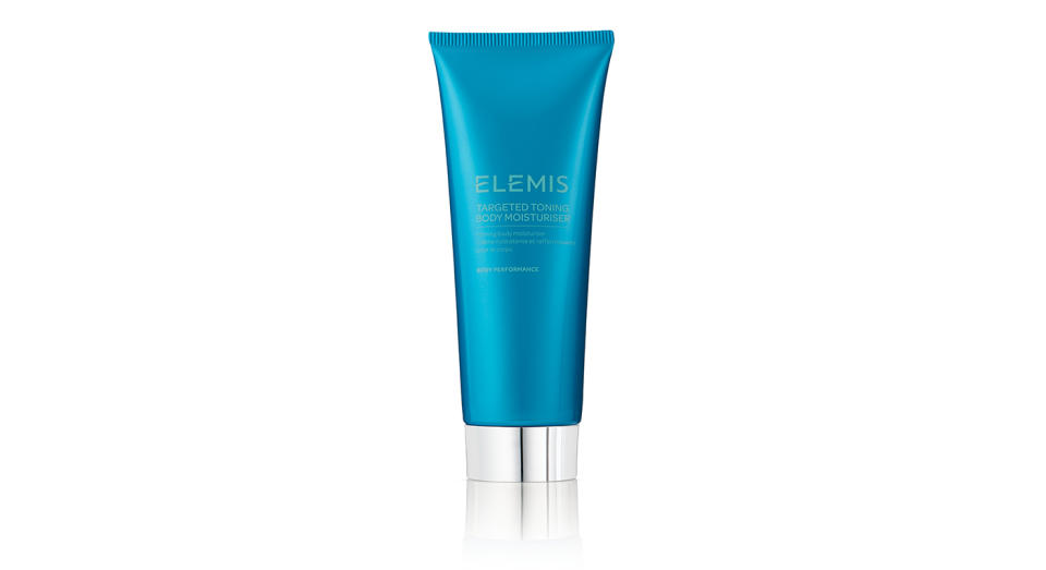 <p>Described as a ‘workout for the skin’, this new body moisturiser is clinically proven to reduce the appearance of cellulite – while giving your body a good old cleanse. It’s also a great home massager; when applied, the moisturiser turns from a cream to an oil that soothes and nourishes. Ideal for prepping parched skin for the summer months. <a rel="nofollow noopener" href="https://www.elemis.com/targeted-toning-body-moisturiser.html" target="_blank" data-ylk="slk:Buy here.;elm:context_link;itc:0;sec:content-canvas" class="link "><em>Buy here.</em></a> </p>