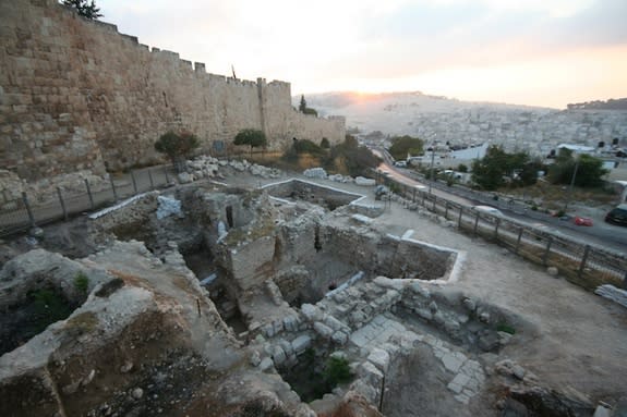 This image shows the archaeological site at Jerusalem's Mount Zion. Researchers say they found the ruins of a mansion at the site that likely got buried under rubble and soil fill after the Roman siege of Jerusalem in 70 A.D.