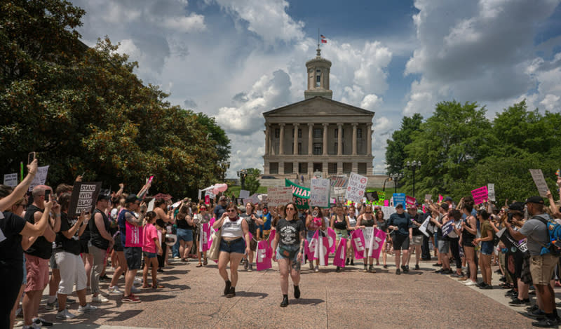 A rally in support of abortion rights in Tennessee drew hundreds to downtown Nashville on Saturday, May 14, 2022.