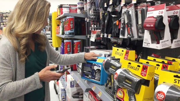 PHOTO: During her own experiment of buying high and selling low, which aired on &#39;Good Morning America,&#39; tech contributor Becky Worley downloaded the Amazon seller app to my phone and headed to a local superstore. (ABC)