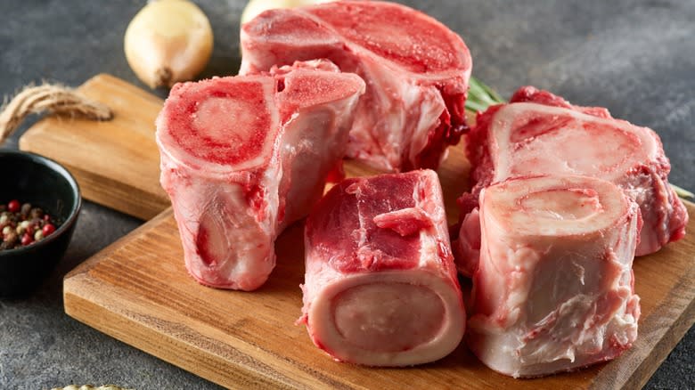 Beef bones on cutting board