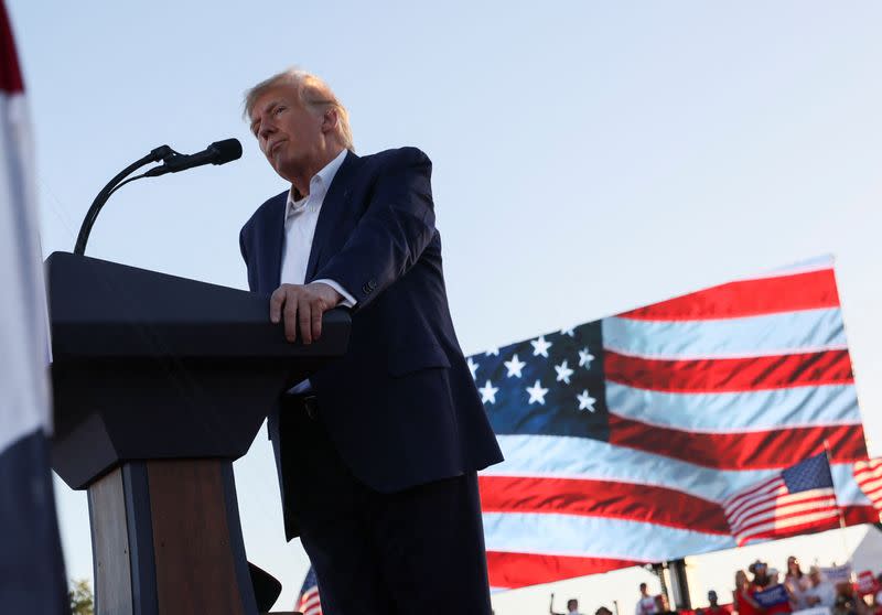 Former U.S. President Donald Trump holds a campaign rally in Waco, Texas