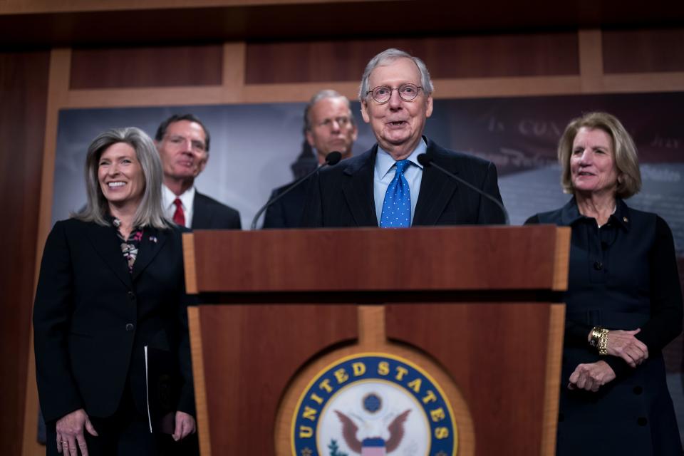 Senate Minority Leader Mitch McConnell, R-Ky., meets with reporters after being re-elected to his longtime role as Senate Republican leader and fending off a challenge by Sen. Rick Scott, R-Fla., an ally of former President Donald Trump, at the Capitol in Washington, Wednesday, Nov. 16, 2022.