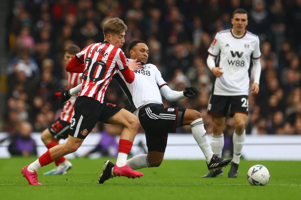 Sunderland's Jack Clarke in action with Fulham's Kenny Tete (Action Images via Reuters)