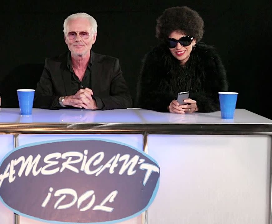 Linda Perry starring in an 'American Idol' spoof with Michael Des Barres to promote 'Make or Break: The Linda Perry Project' in 2014. (Photo: YouTube)