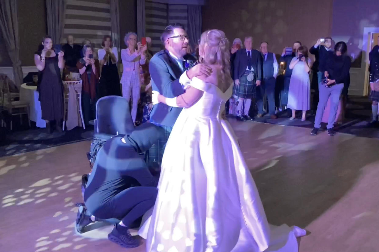 Barry MacDowell spent a year having physiotherapy to be able to stand for his first dance with his wife on their wedding day. (Allan Law Photography/SWNS)