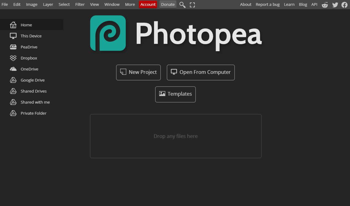 SCreenshot of Photopea web app