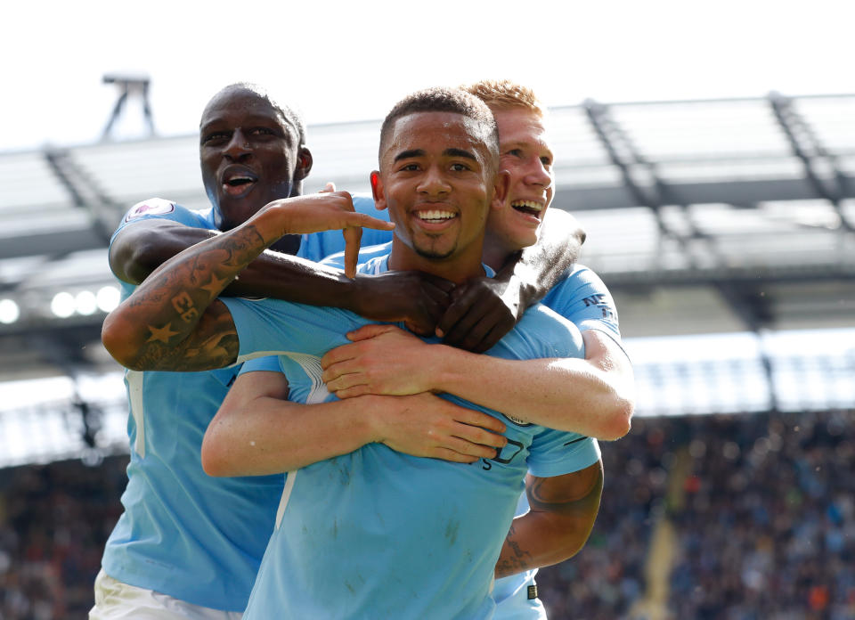 Gabriel Jesus celebrates scoring Manchester City’s second goal