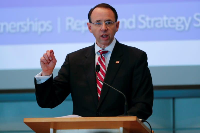 FILE PHOTO: U.S. Deputy Attorney General Rod J. Rosenstein speaks at the Los Angeles Crimefighters Leadership Conference