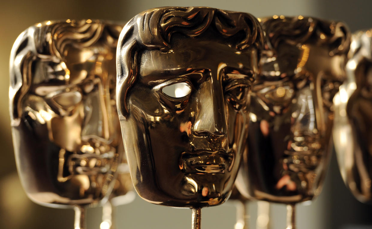 BAFTA Awards to be given to recipients at the upcoming ceremony on display at the academy's offices in Piccadilly, London.   (Photo by Jonathan Brady/PA Images via Getty Images)