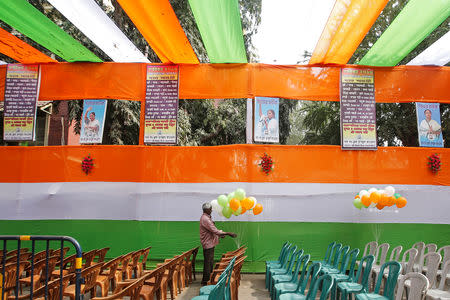 A man decorates a blood donation camp organized by Trinamool Congress (TMC) party workers in Kolkata, February 9, 2019. REUTERS/Rupak De Chowdhuri/Files