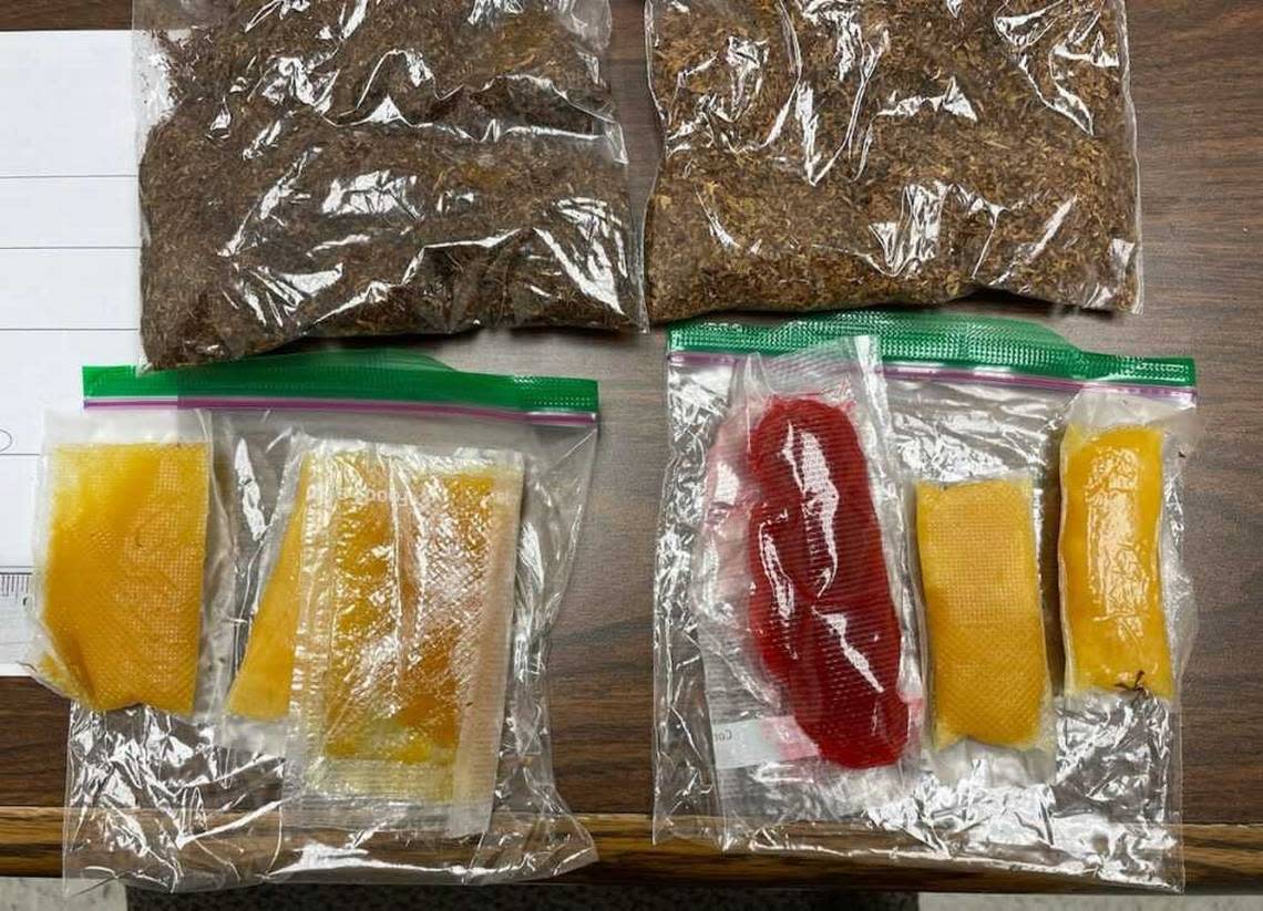 Contraband of fentanyl and other narcotics are shown by California prison officials after they were found by investigators on Correctional Sargeant Greg Clark inside Pleasant Valley State Prison in Coalinga. Clark was arrested Monday, CDCR officials said.