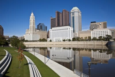 columbus, ohio, oh, river, business, scioto, tourism, midwest, downtown, outdoor, tree, america, travel, skyline, reflection, cosmopolitan, architecture, buildings, vacation,