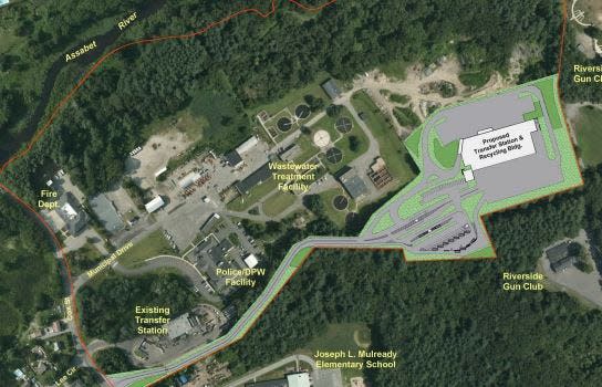 A map showing the proposed plan of a new, larger transfer station in Hudson that will be located behind Hudson DPW's wastewater treatment facility.
