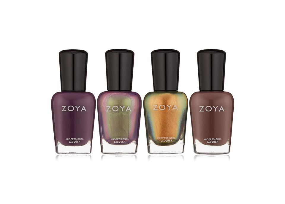 <p><strong>ZOYA</strong></p><p>amazon.com</p><p><strong>$15.00</strong></p><p><a href="https://www.amazon.com/dp/B076C22JSR?tag=syn-yahoo-20&ascsubtag=%5Bartid%7C2141.g.37678990%5Bsrc%7Cyahoo-us" rel="nofollow noopener" target="_blank" data-ylk="slk:Shop Now" class="link ">Shop Now</a></p><p>With a 4.6-star rating, this holiday nail polish quad will keep their nails party-ready all season long. The set includes deep purple, brown, and two metallic purple and gold shades. The formulas are also vegan-friendly and long-lasting.</p>