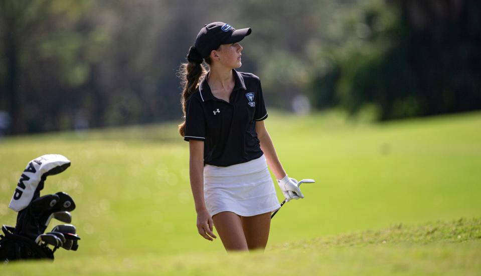 Reilly Kerwin of the Community School of Naples golf team golf team competes in the Region A-3 Golf Championships at Valencia Golf & Country Club in Naples on Tuesday, Oct. 31, 2023.