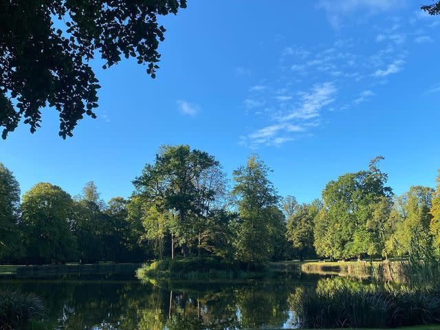 <p>Charles Spencer Instagram</p> The Round Oval Lake at Althorp House.