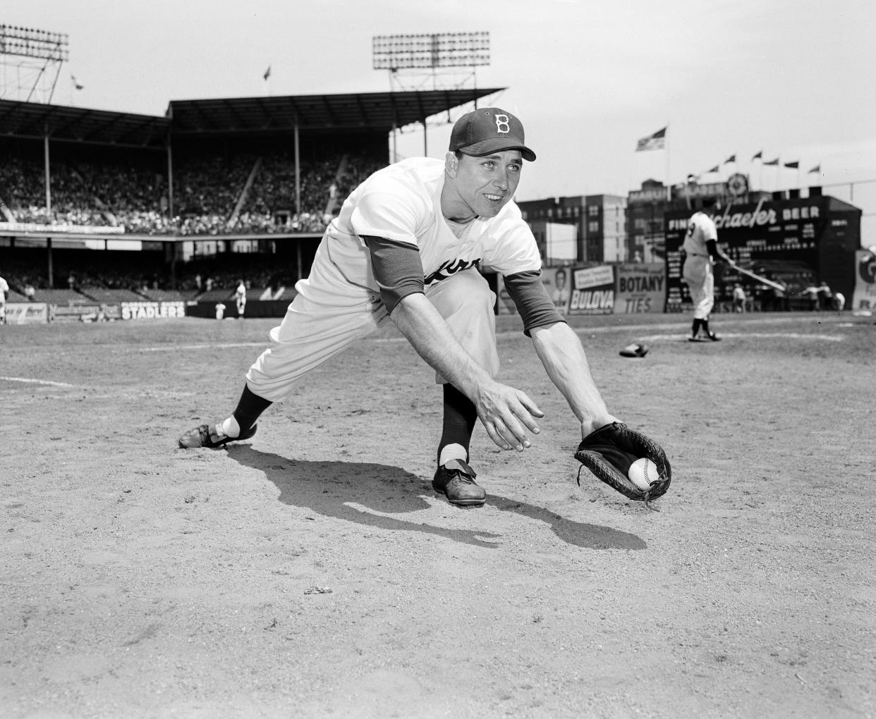 First baseman of the Brooklyn Dodgers, Gil Hodges, in 1952, in New York.  (AP Photo/Harry Harris)