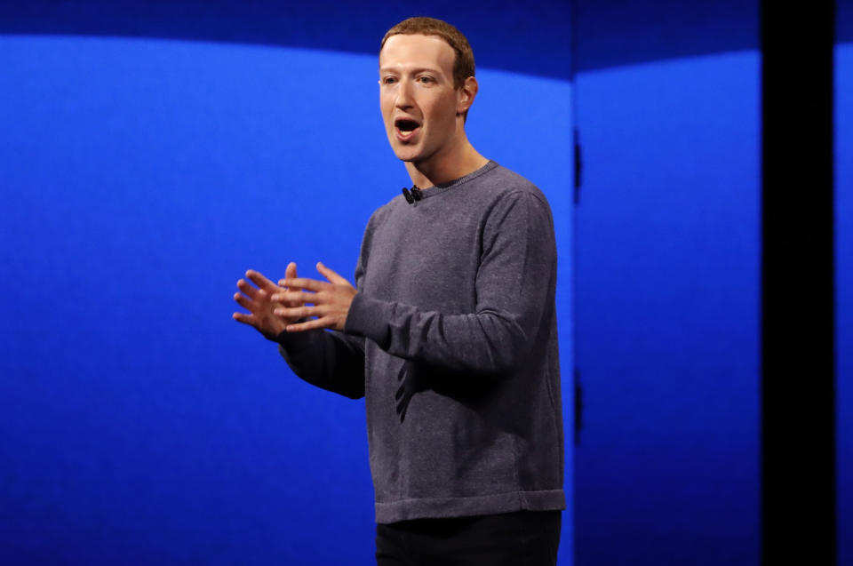 Facebook CEO Mark Zuckerberg makes his keynote speech during Facebook Inc's annual F8 developers conference in San Jose, California, U.S., April 30, 2019.  REUTERS/Stephen Lam