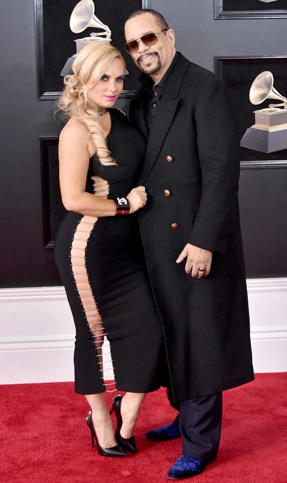 Coco Austin (L) and recording artist Ice-T attend the 60th Annual GRAMMY Awards at Madison Square Garden on January 28, 2018 in New York City