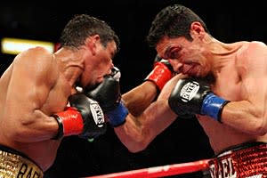 Rafael Marquez (L) and Israel Vazquez engaged in the best fight ever at the StubHub Center, on March 1, 2008.