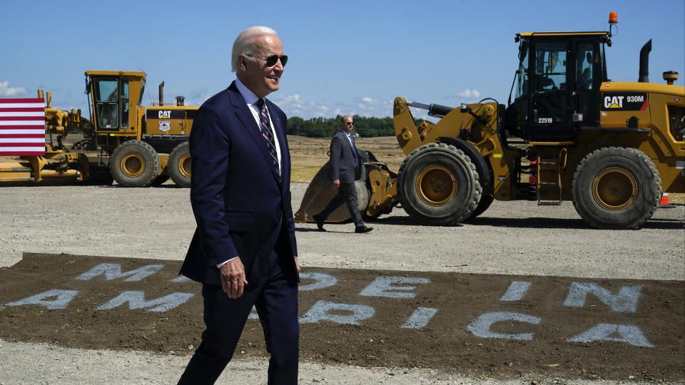 President Joe Biden arrives to speak during a groundbreaking for a new Intel computer chip facility in New Albany, Ohio, Friday, Sep. 9, 2022. (AP Photo/Manuel Balce Ceneta)