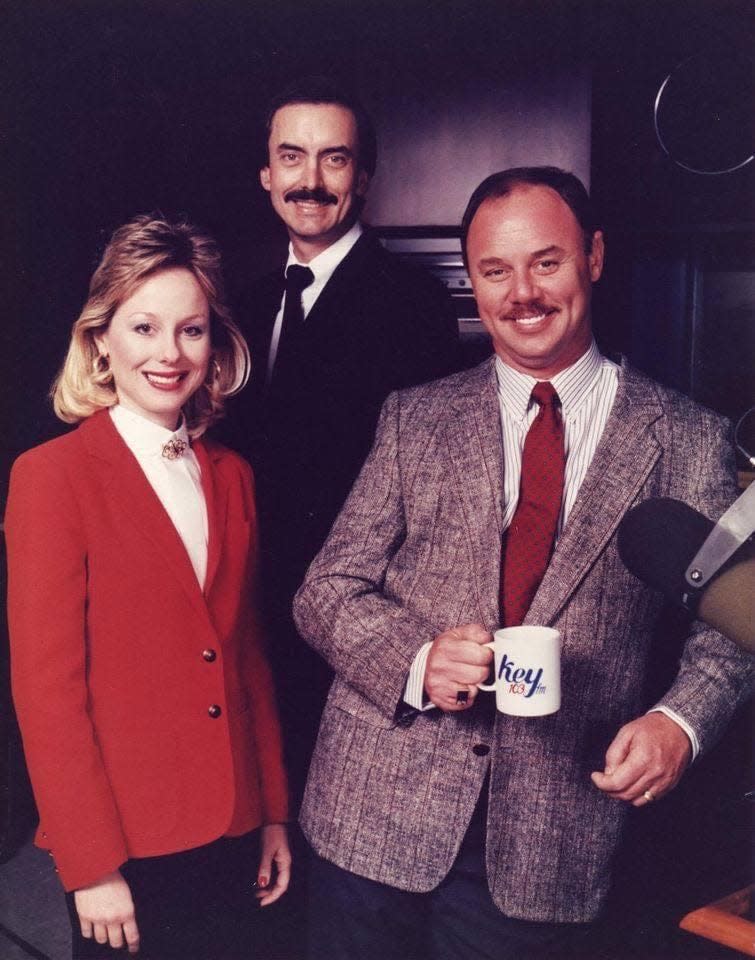 The KEY 103 J-Team — Cathy Conley Swofford, David Anderson and David Jarrott — in the mid-1980s.