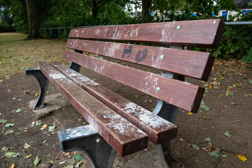The bench in Bury St Edmunds, Suffolk, where the alleged attack took place (Picture: SWNS)