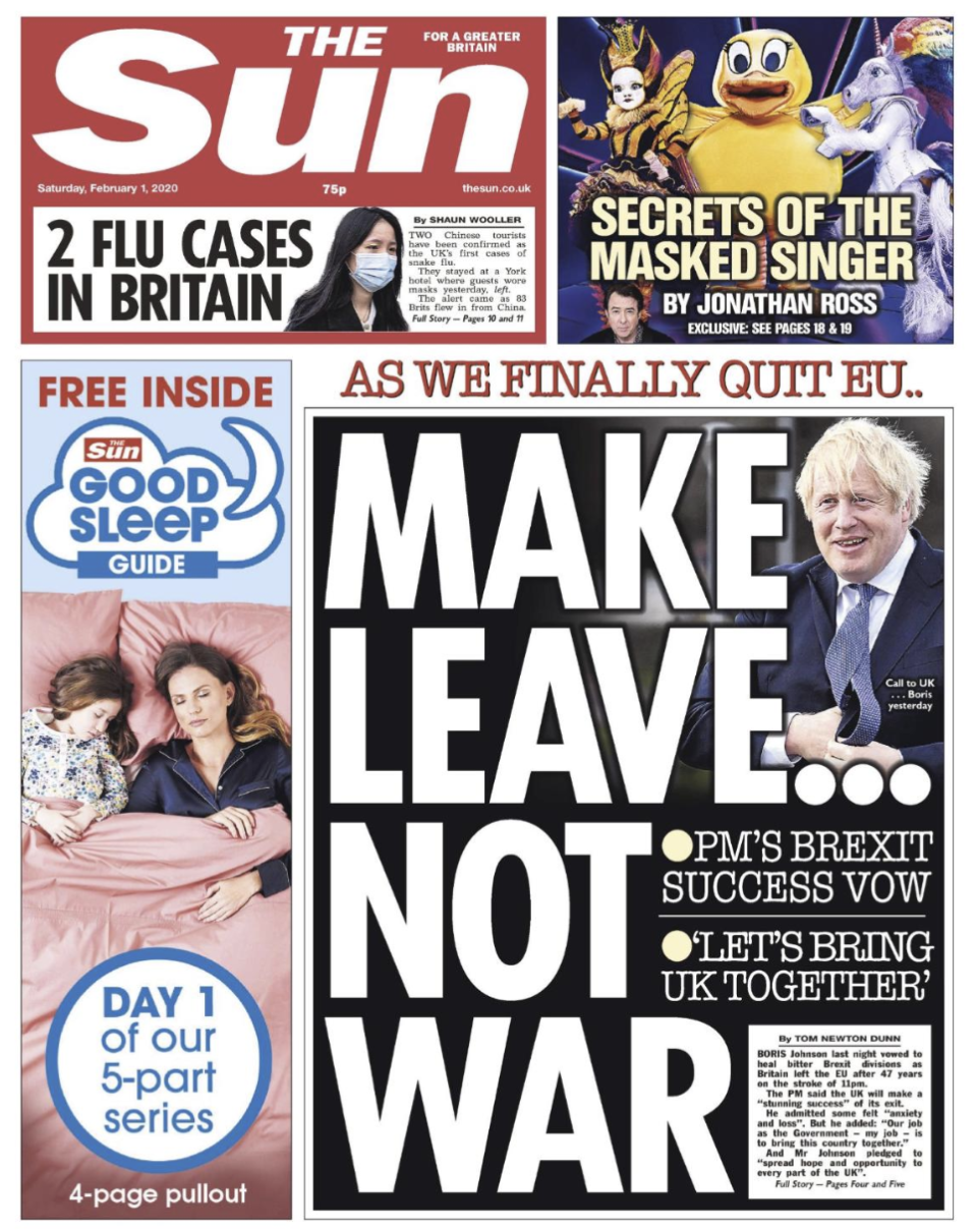 The Sun focussed on Boris Johnson's pledge to 'bring the UK together'.