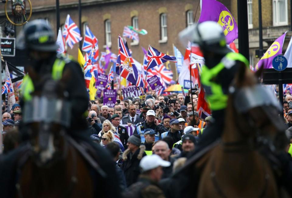 The Brexit Betrayal march in Westminster (PA)