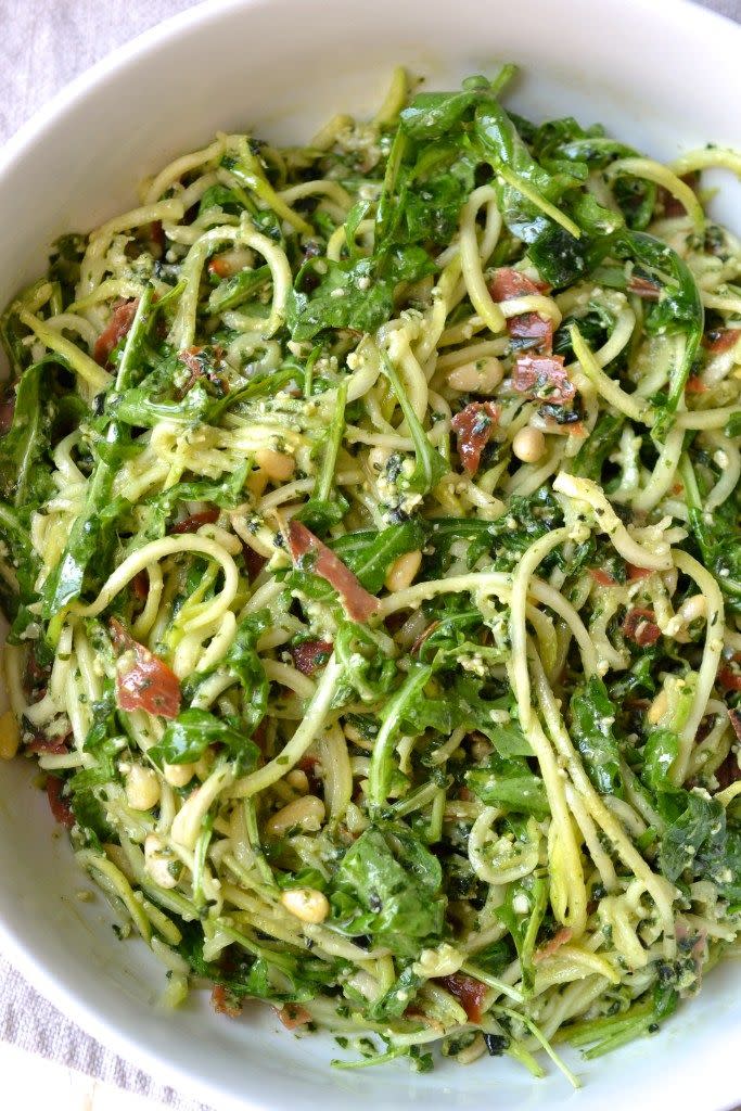 18) Pesto Salad with Zoodles, Pine Nuts and Prosciutto