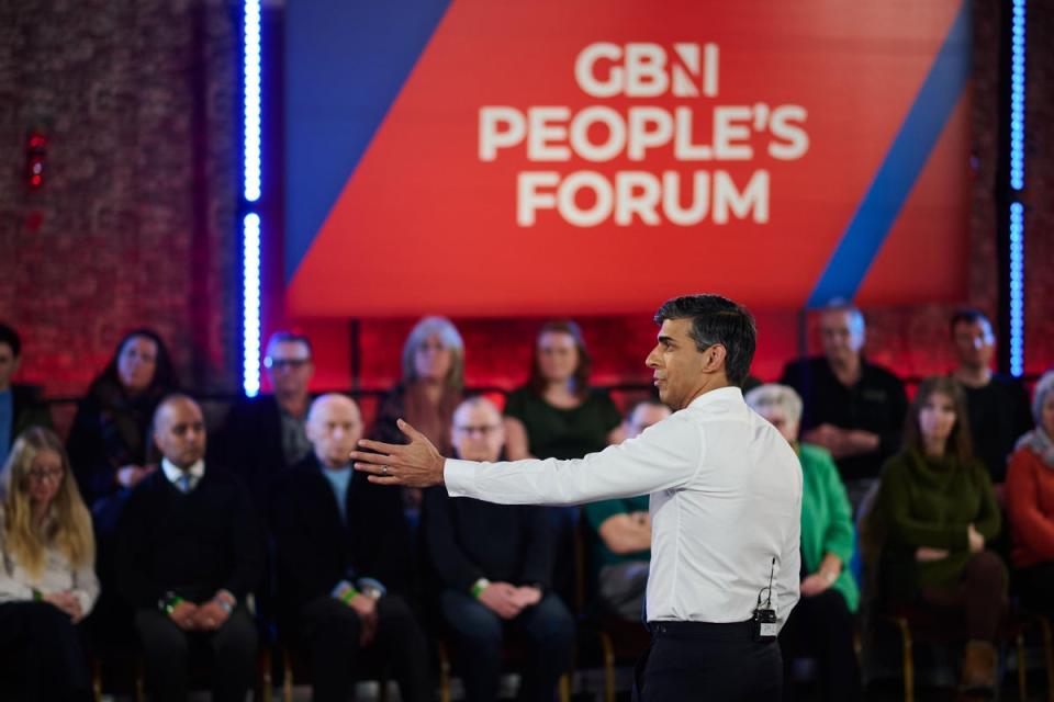 Prime Minister Rishi Sunak during GB News’ People’s Forum on February 12 (PA Media)