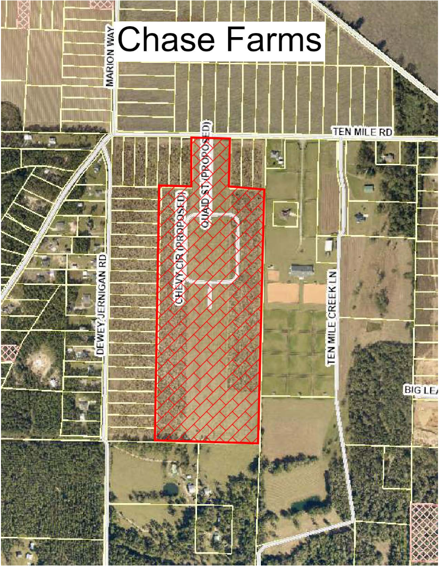 Projections of where the Chase Farms subdivision project was approved for development by Santa Rosa County's Board of County Commissioners.