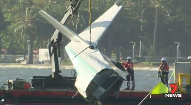 Parts of the plane have been recovered from the Swan River. Source: 7 News